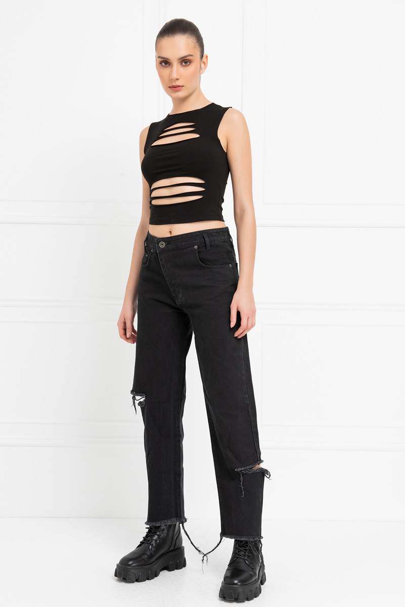 Black Ripped Tank Top