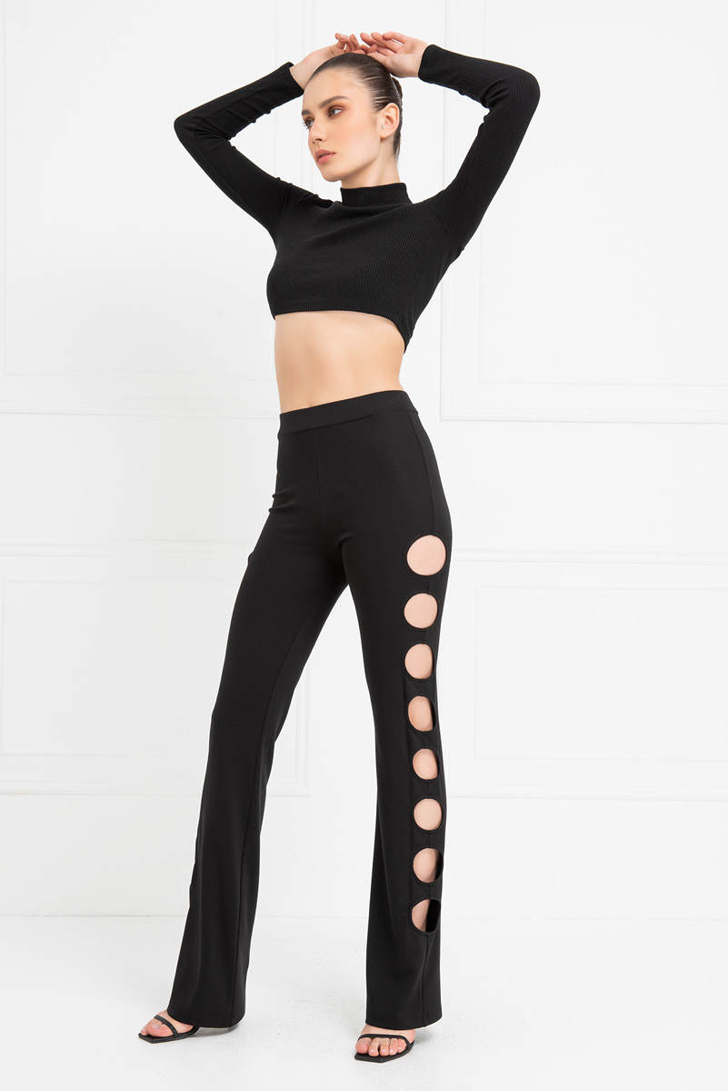 Black Cut Out Side Pants | Kikiriki