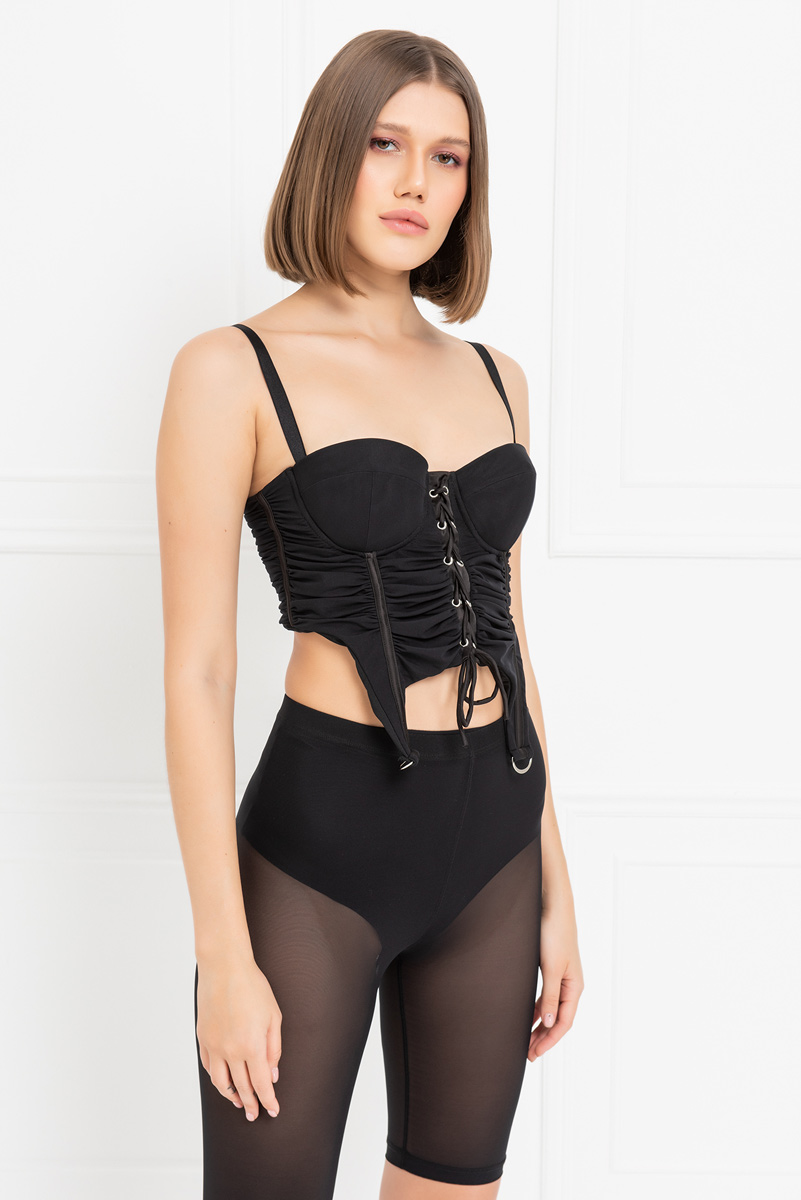 Kuşgözülü Askılı Siyah Büstiyer