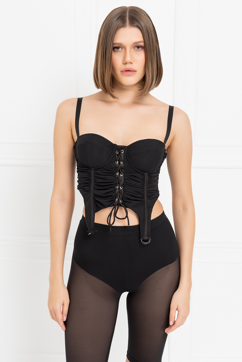 Kuşgözülü Askılı Siyah Büstiyer