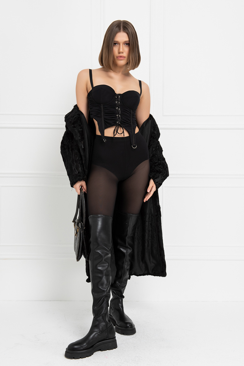 Kuşgözülü Askılı Siyah Büstiyer