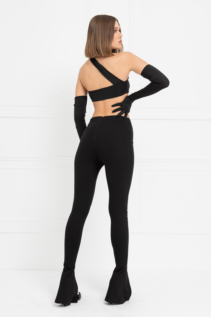 Siyah Beli Zincir Detaylı Pantolon