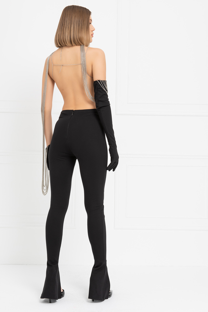 Siyah Beli Zincir Detaylı Pantolon