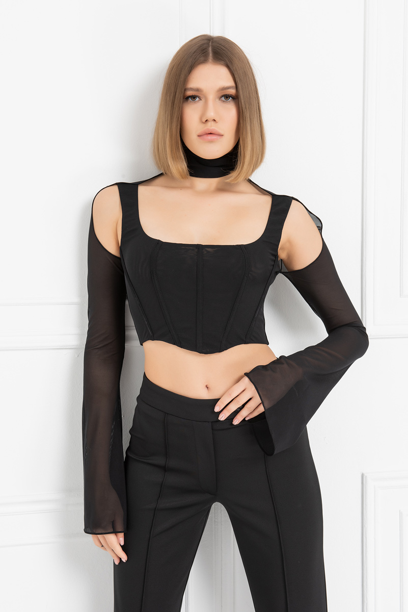 Siyah Mini Tül Büstiyer