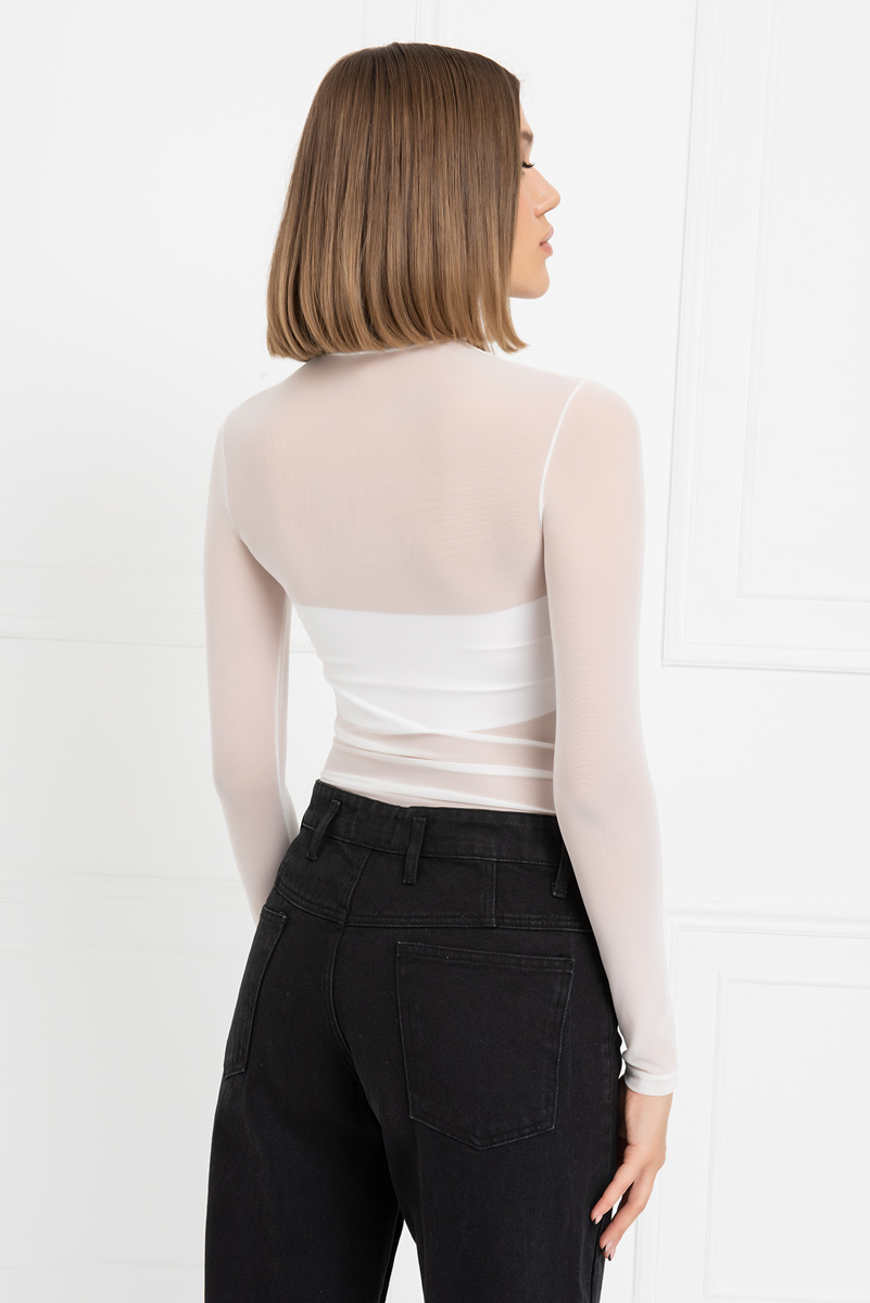 Sheer Offwhite Mesh Turtleneck Top
