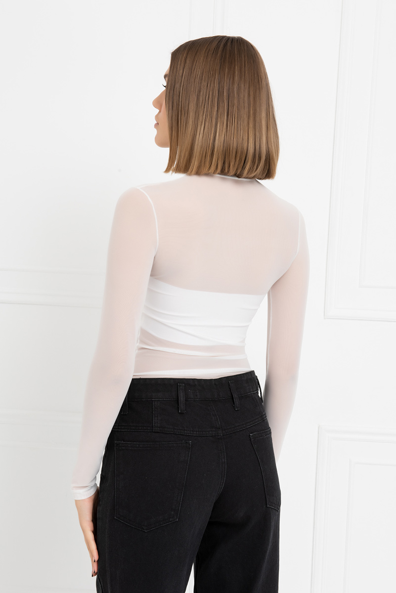 Sheer Offwhite Mesh Turtleneck Top