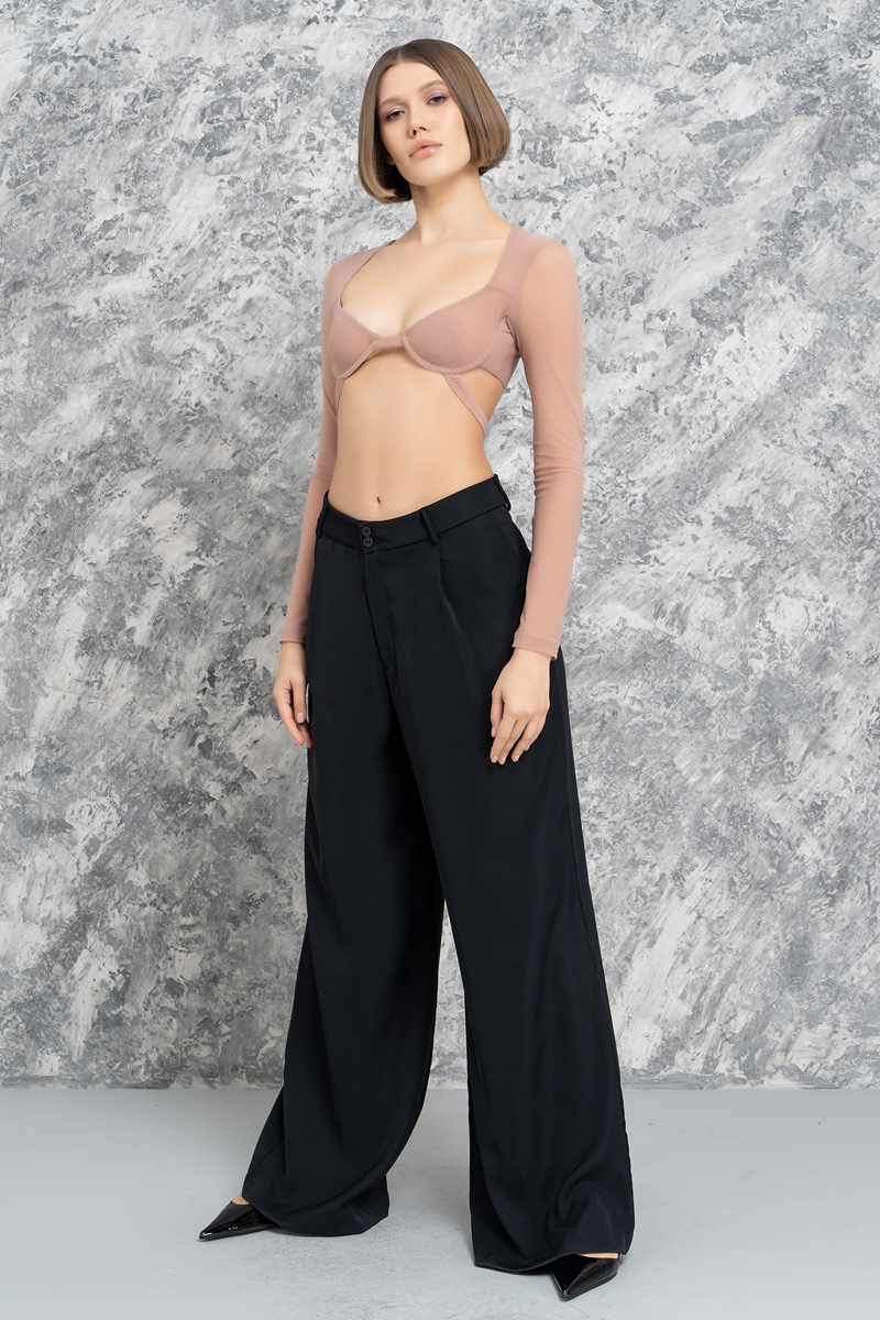 Karamel Uzun Kollu Mini Tül Büstiyer