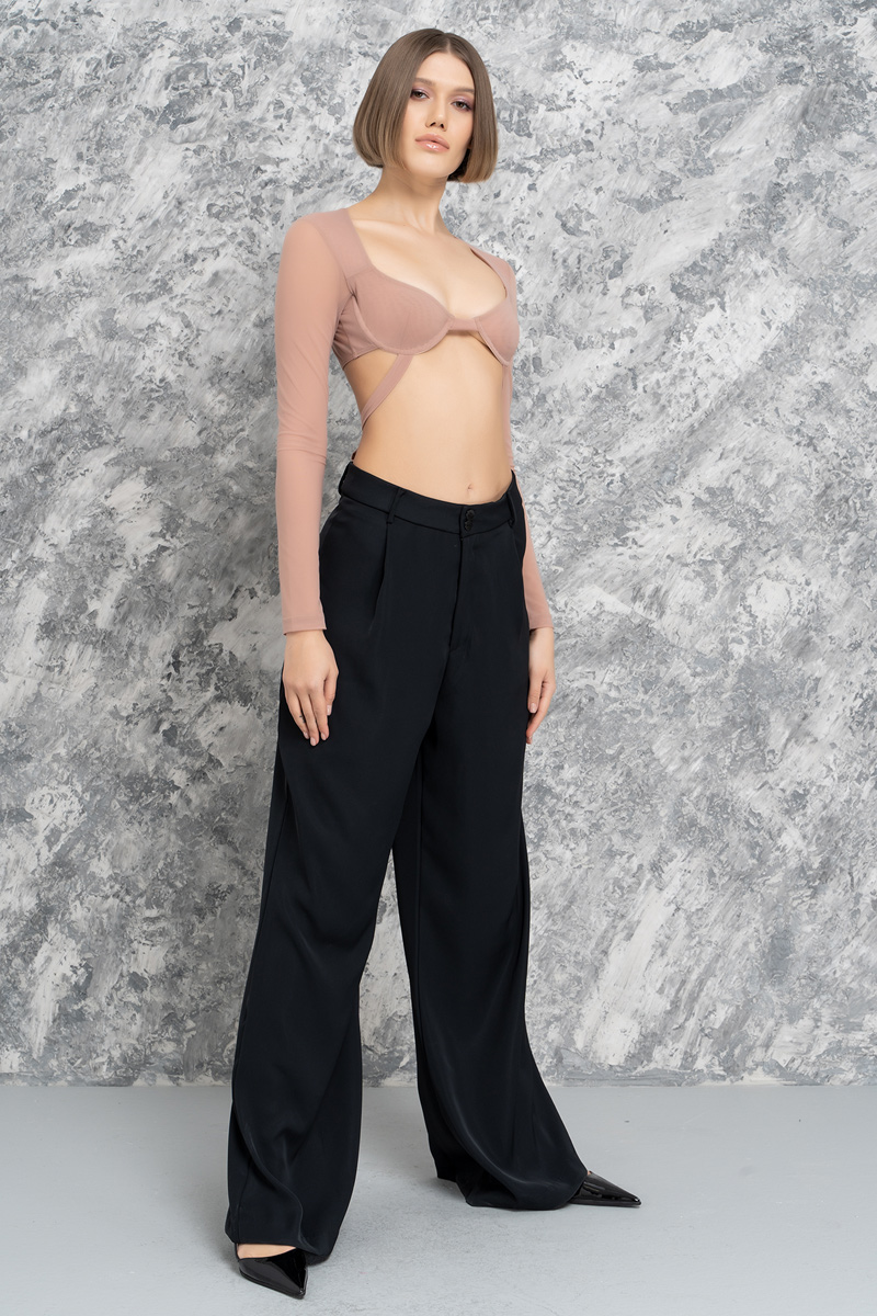 Karamel Uzun Kollu Mini Tül Büstiyer