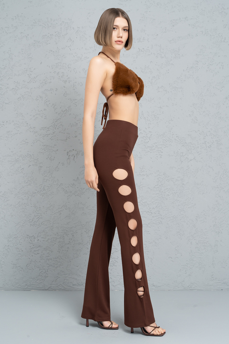 Brown Cut Out Side Pants