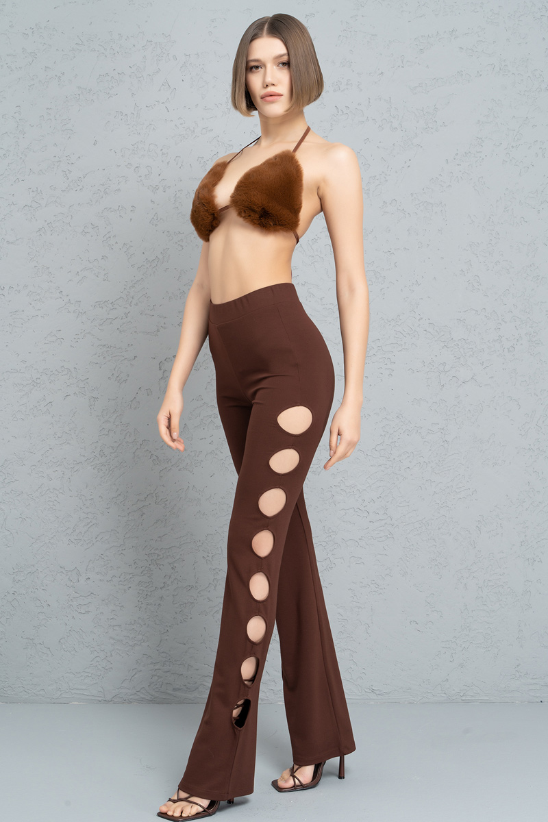 Brown Cut Out Side Pants