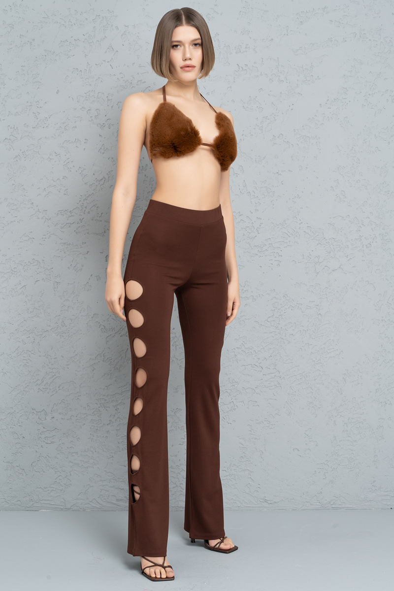 Brown Cut Out Side Pants