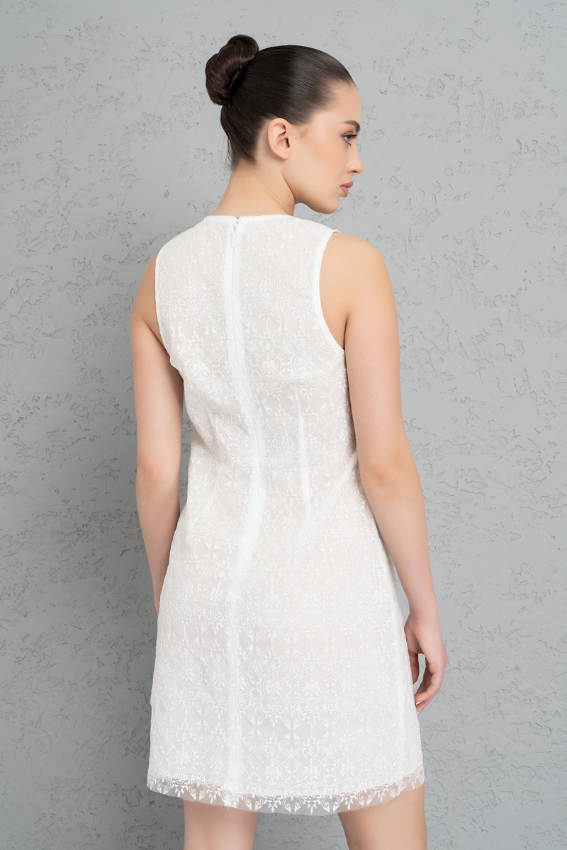 Off white Kolsuz Mini Güpür Elbise