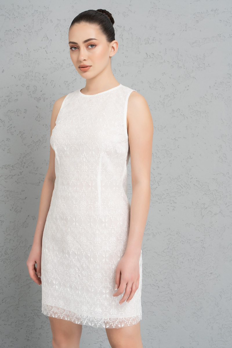 Off white Kolsuz Mini Güpür Elbise