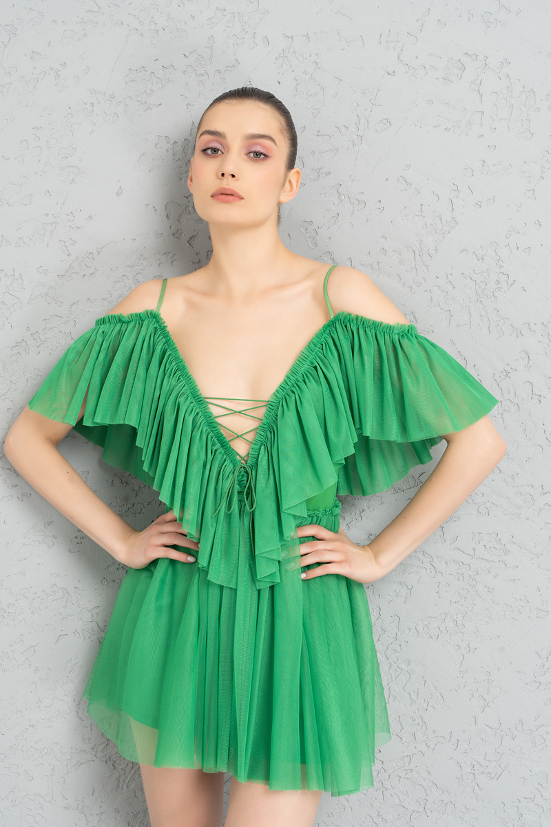 Kelly Green Off-The-Shoulder Cami Tulle 