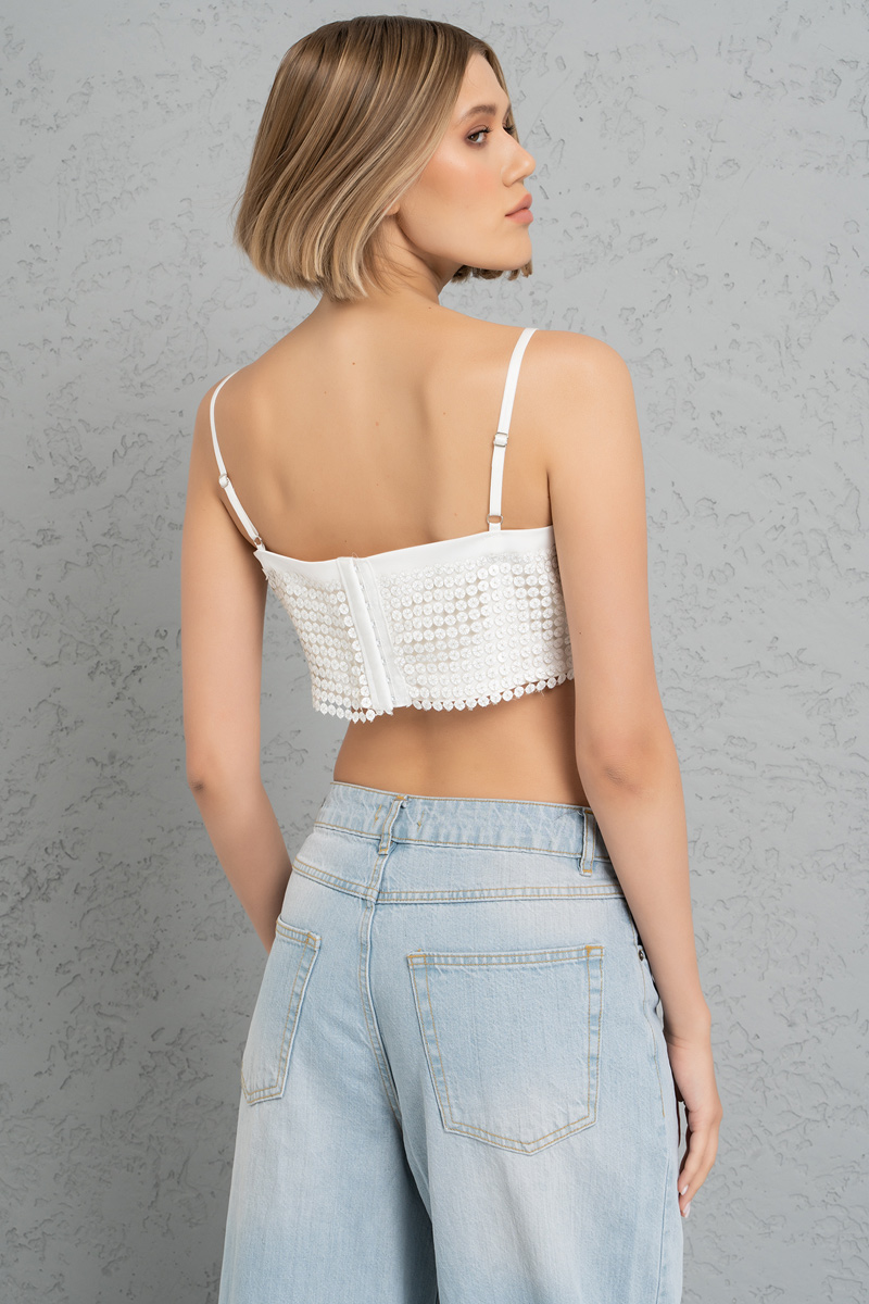 Off white Askılı Mini Payet Büstiyer