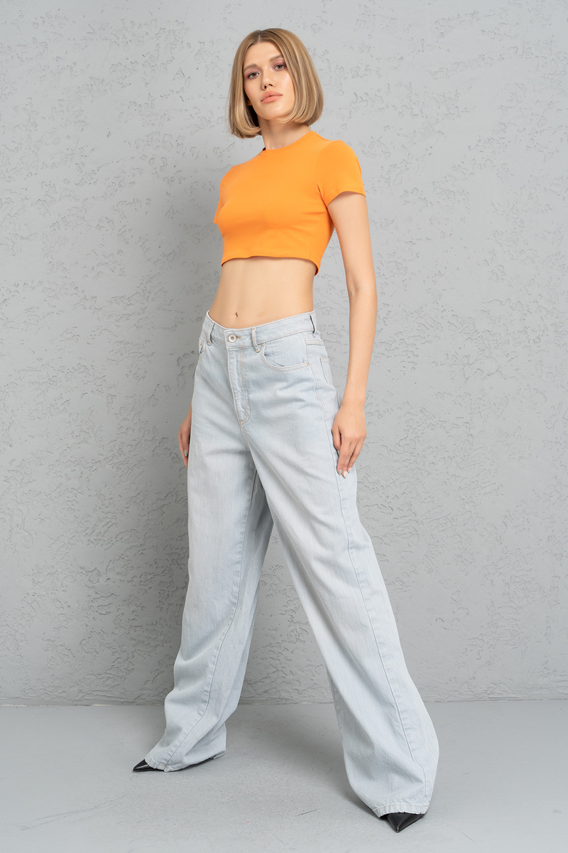 Short Sleeve Orange Crop Top
