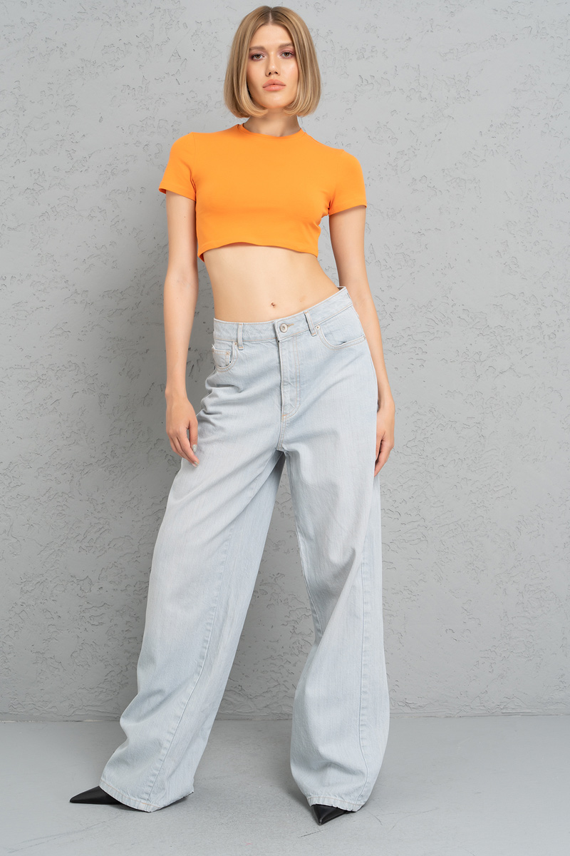 Short Sleeve Orange Crop Top
