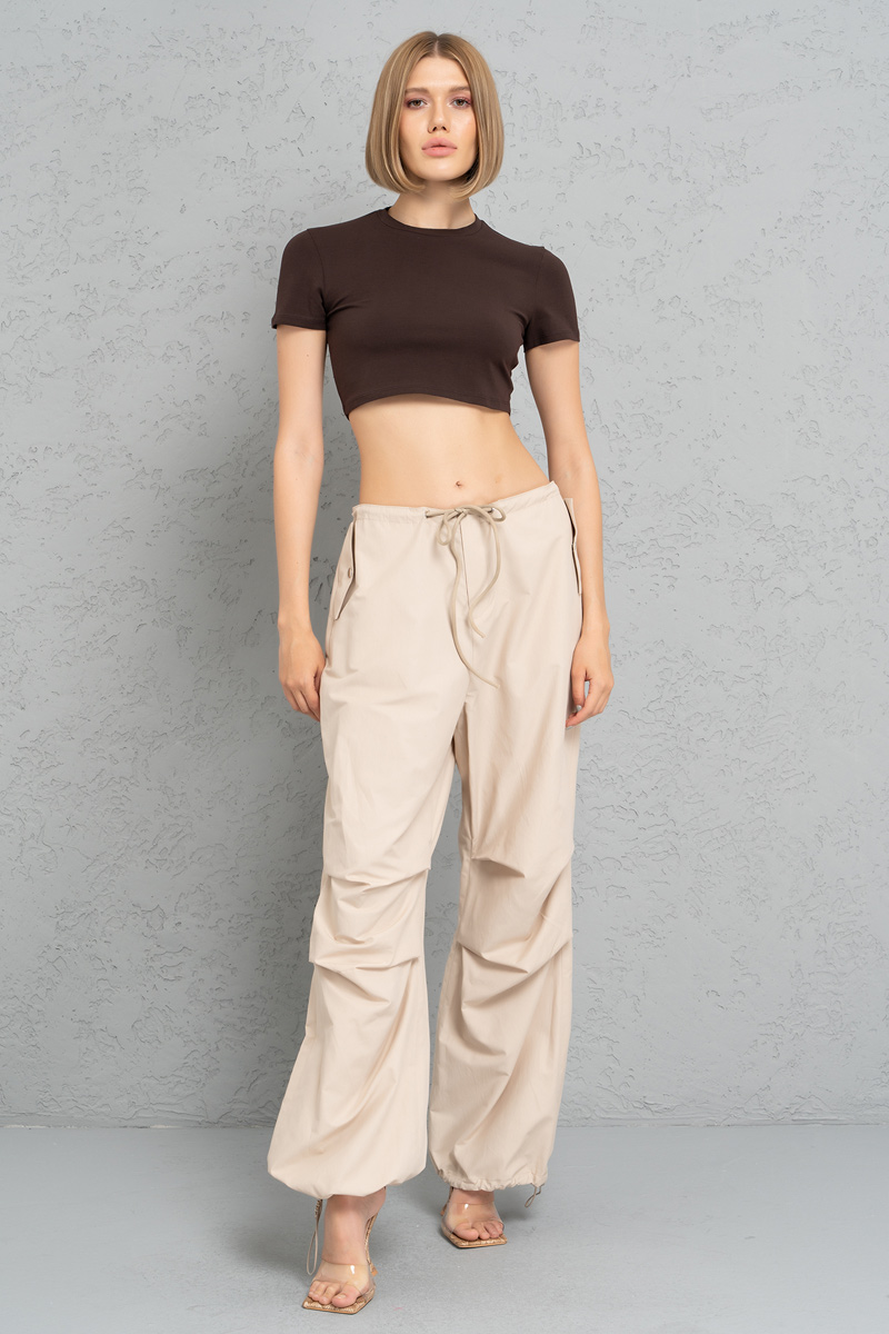 Short Sleeve Dark Brown Crop Top