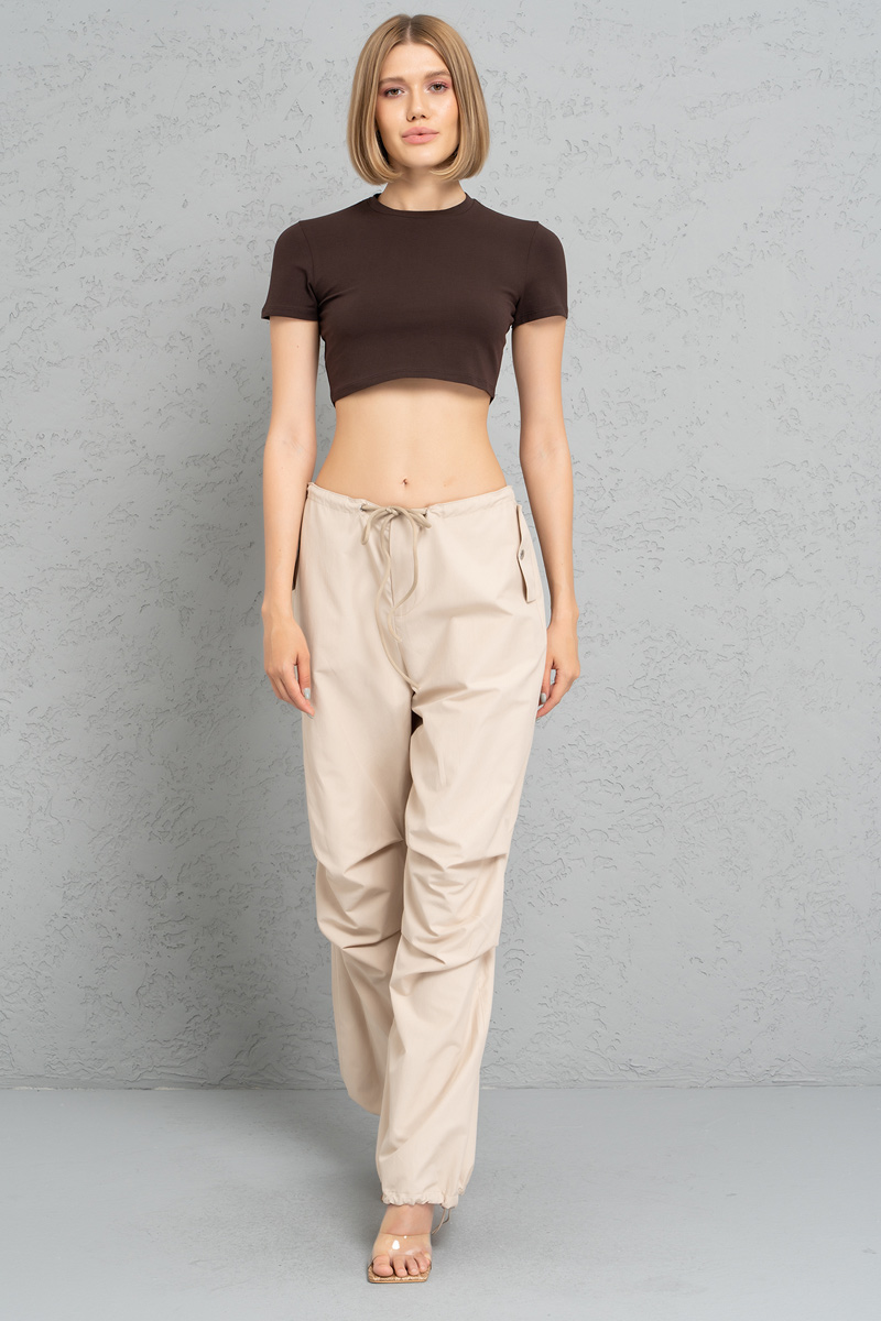 Short Sleeve Dark Brown Crop Top