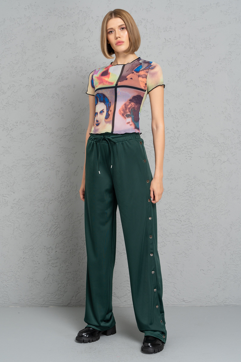 Snap Button Side Green Pants | Kikiriki