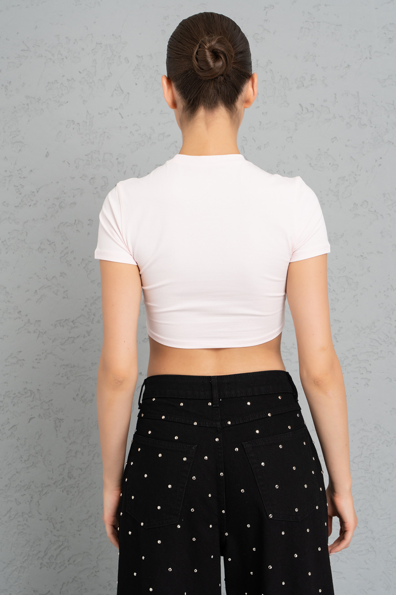 Short Sleeve Light Pink Crop Top