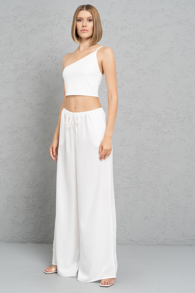 Off white Bol Kesim Saten Pantolon