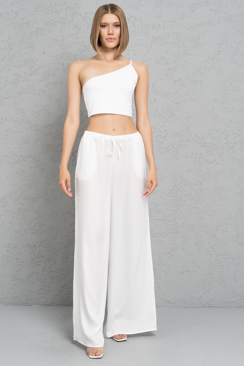 Off white Bol Kesim Saten Pantolon