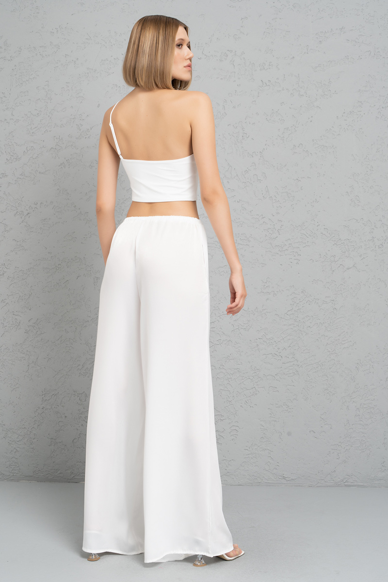 Off white Bol Kesim Saten Pantolon