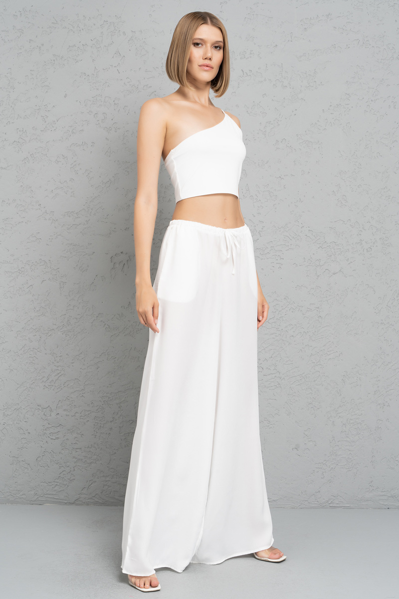 Off white Bol Kesim Saten Pantolon