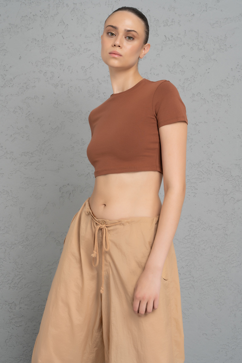Short Sleeve Tobacco Crop Top