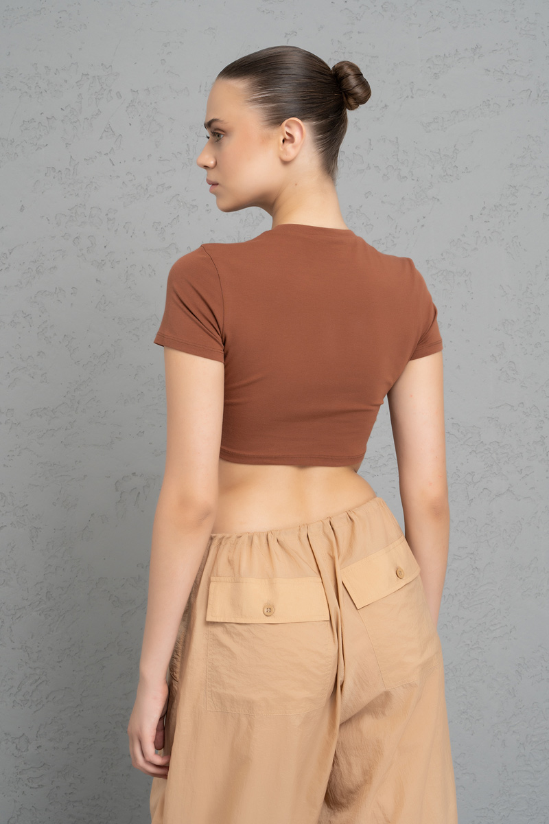 Short Sleeve Tobacco Crop Top