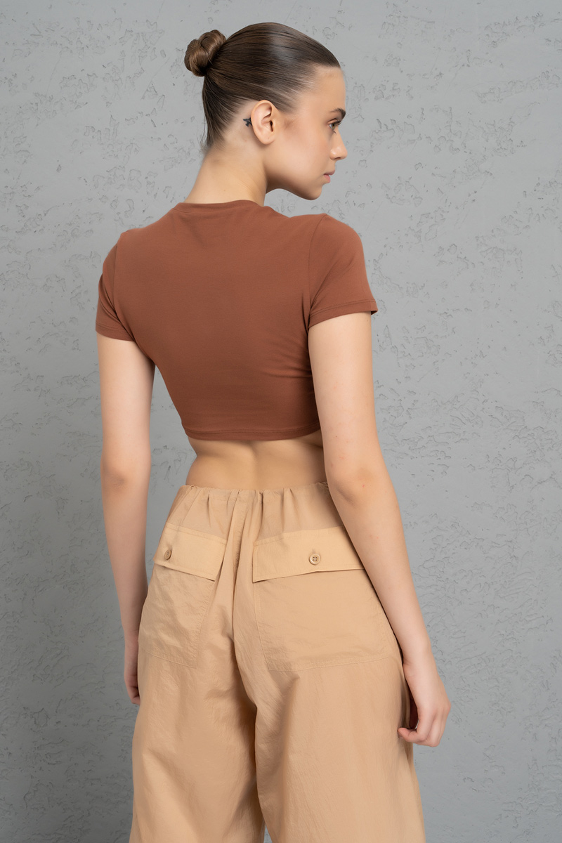 Short Sleeve Tobacco Crop Top
