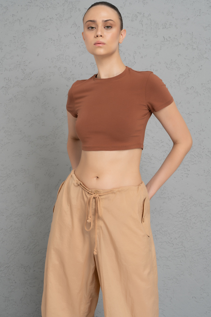 Short Sleeve Tobacco Crop Top