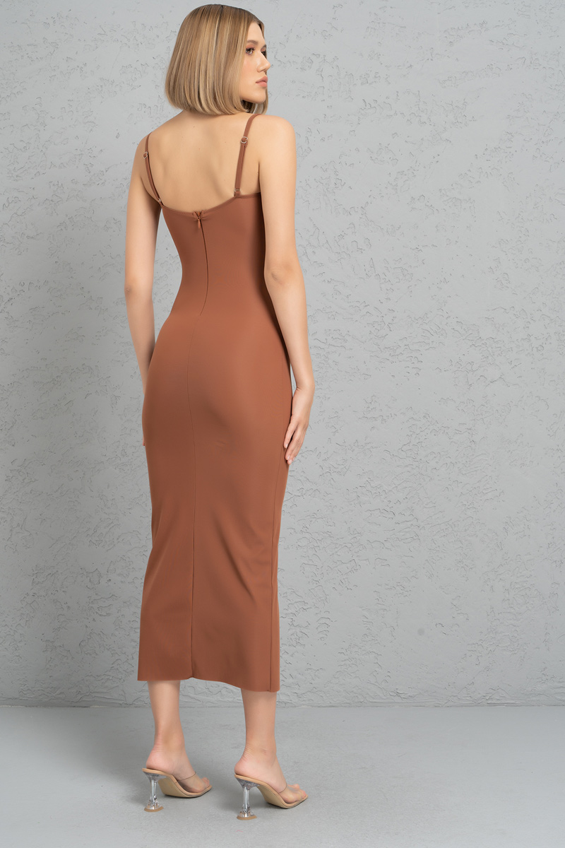 Tobacco Bodycon Midi Dress with Padded Cups