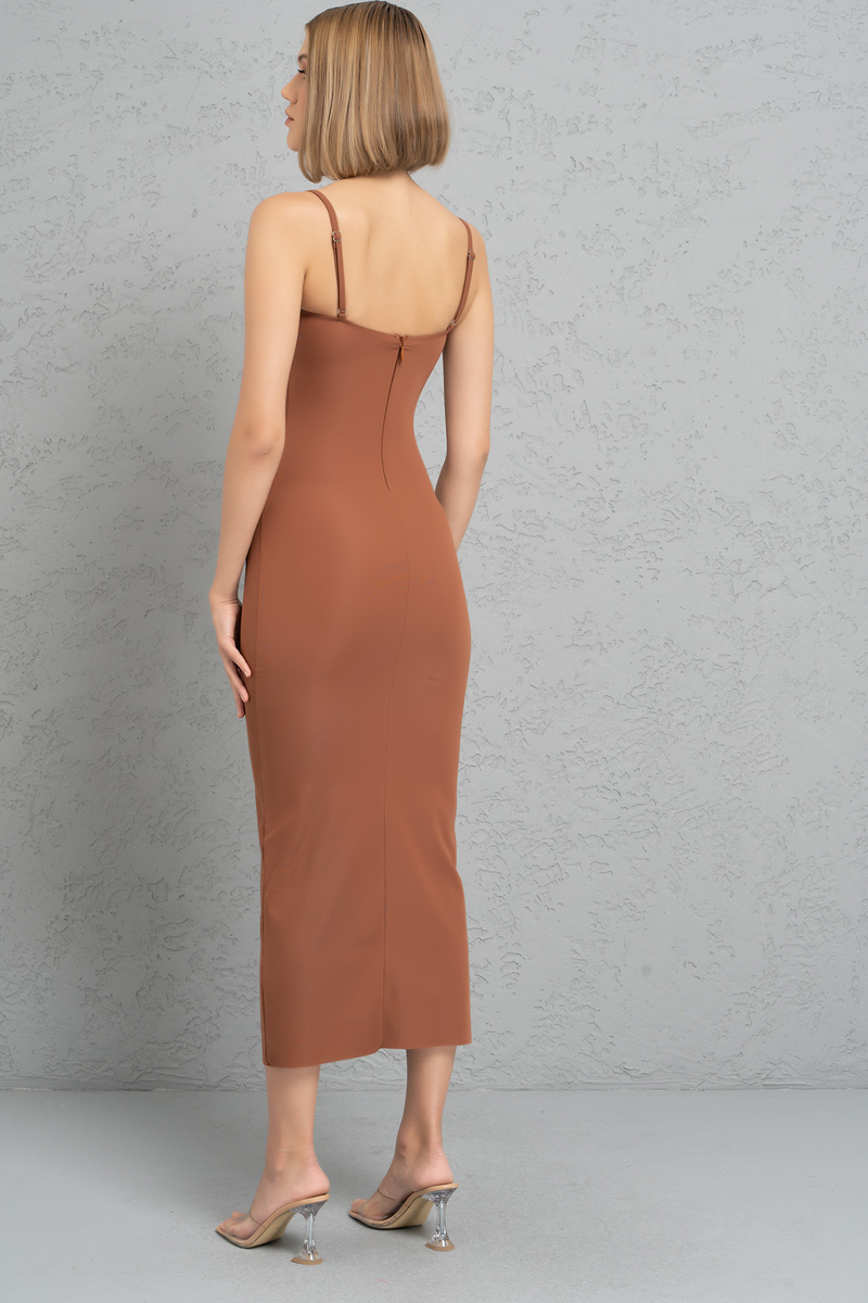 Tobacco Bodycon Midi Dress with Padded Cups
