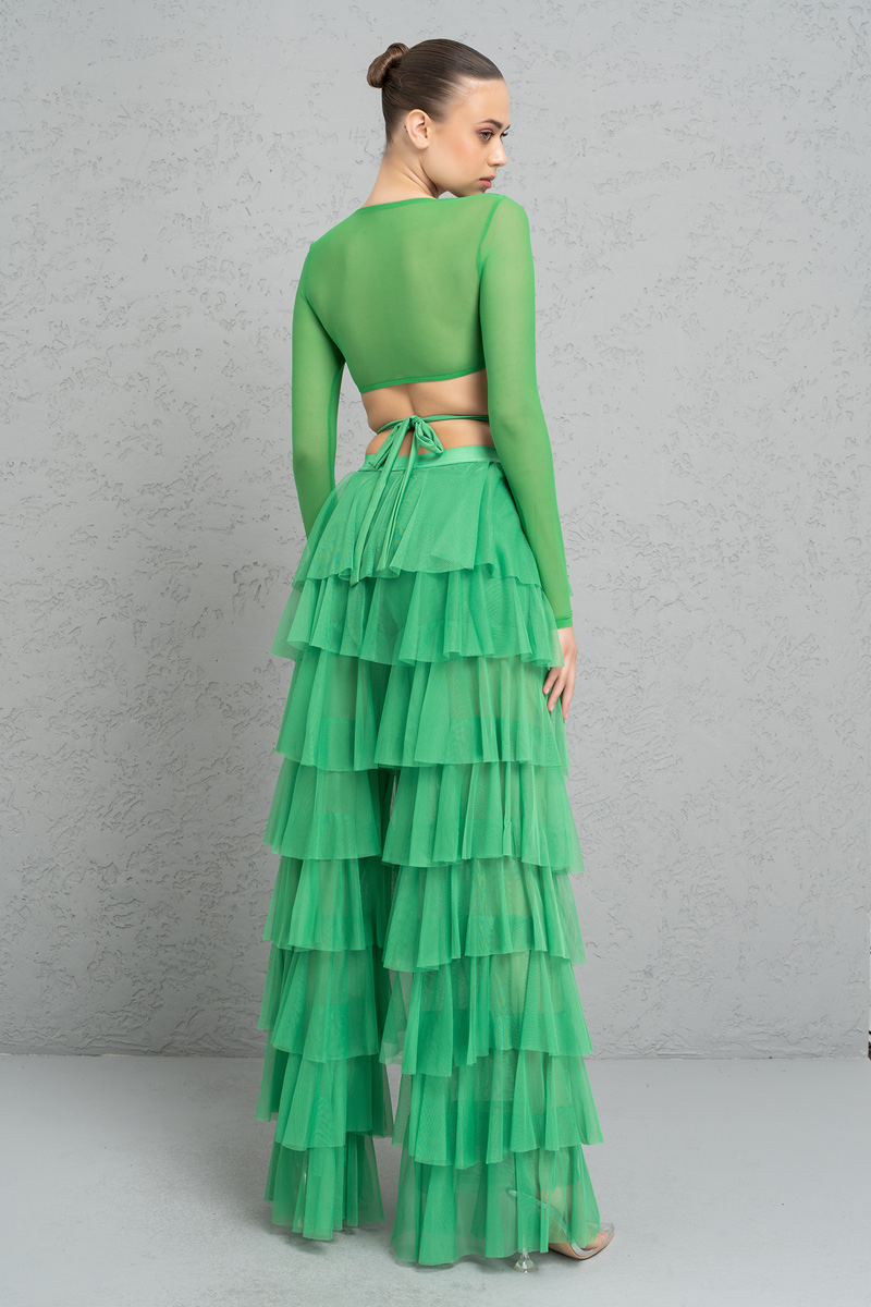 Tiered Tulle Pants In Kelly Green