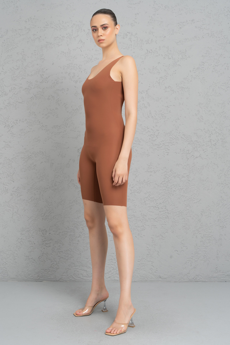 Tobacco Backless Biker Catsuit