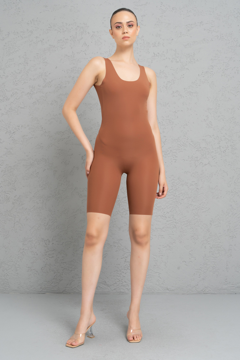 Tobacco Backless Biker Catsuit
