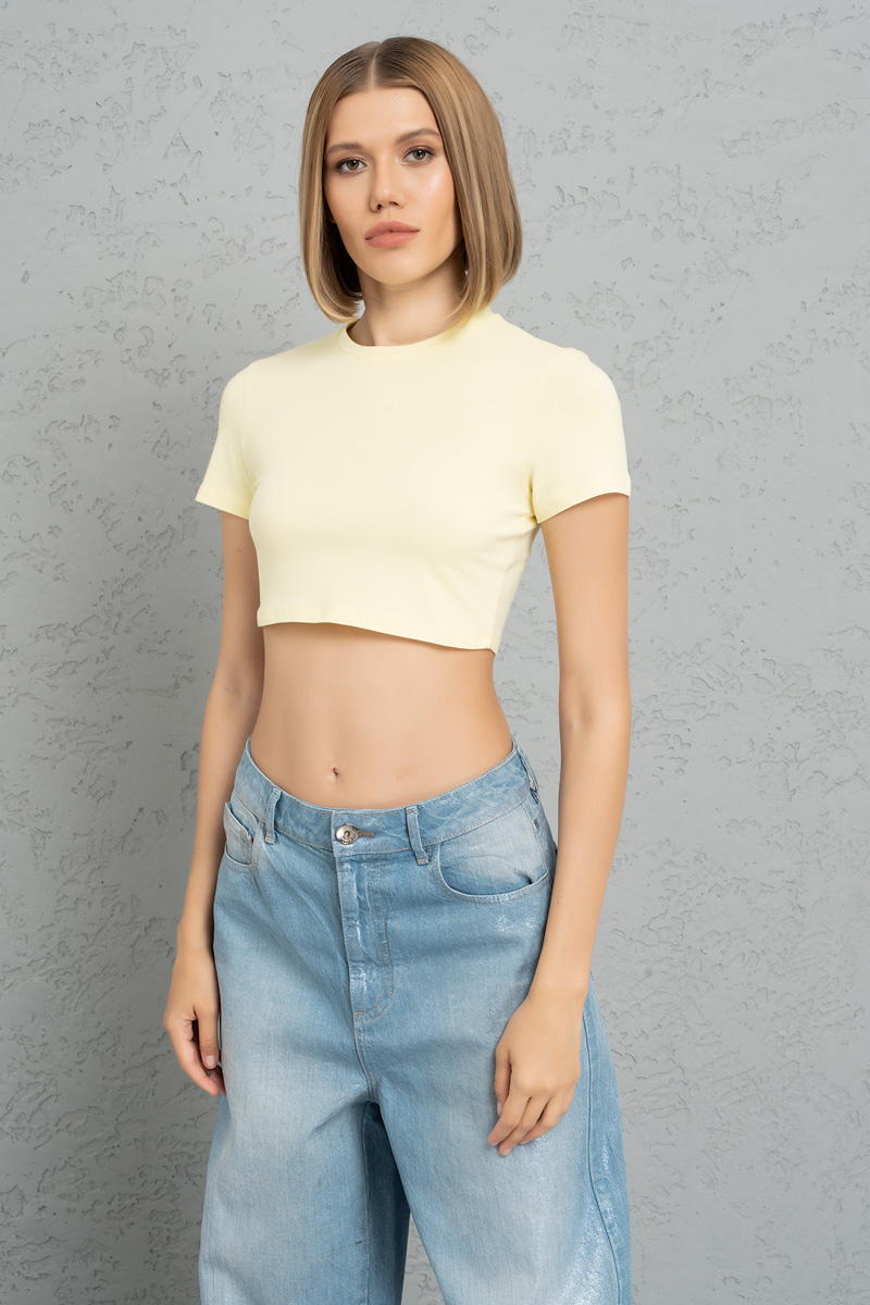 Short Sleeve Yellow Crop Top