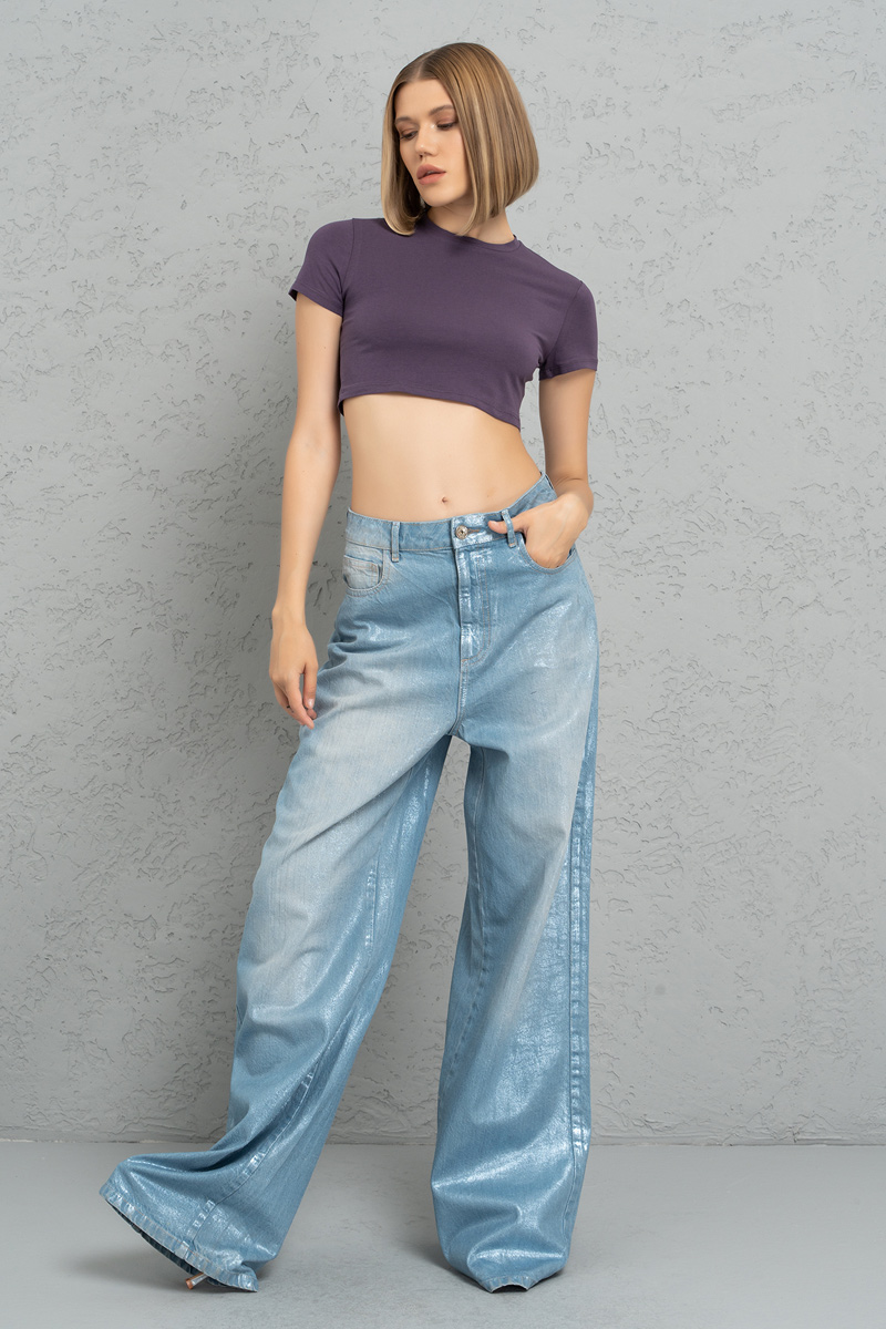 Kısa Kollu Mor Crop Bluz
