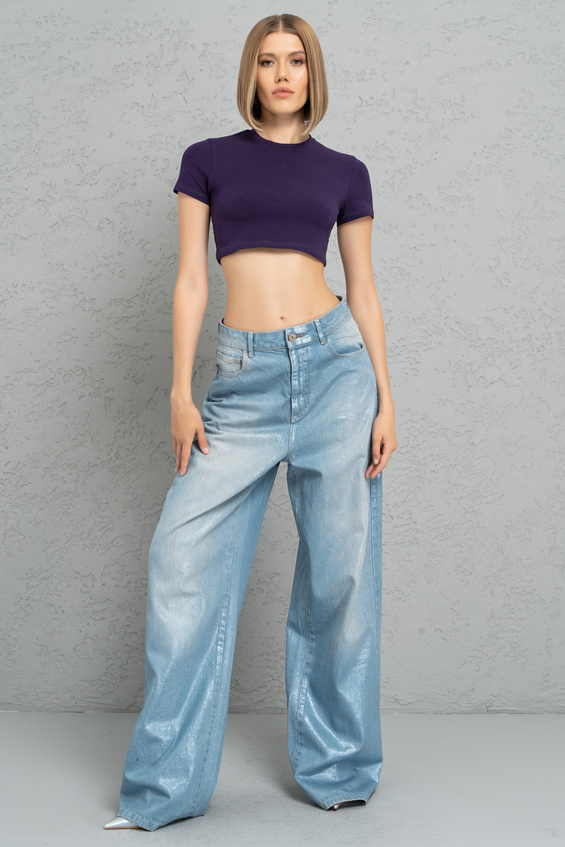 Short Sleeve Dark Purple Crop Top