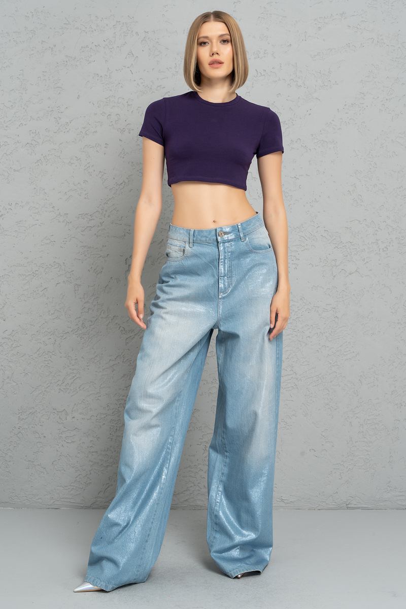 Short Sleeve Dark Purple Crop Top