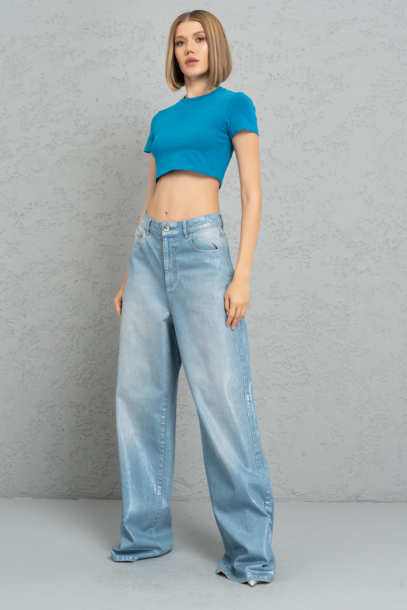 Short Sleeve Petrol Crop Top