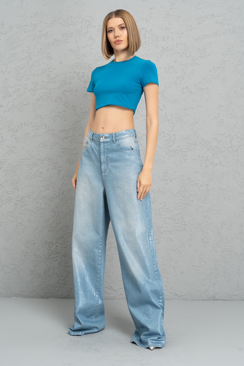 Short Sleeve Petrol Crop Top