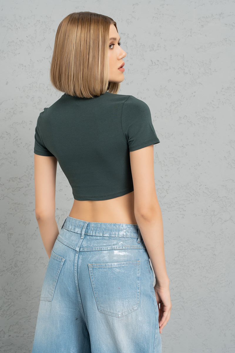 Short Sleeve Dark Green Crop Top