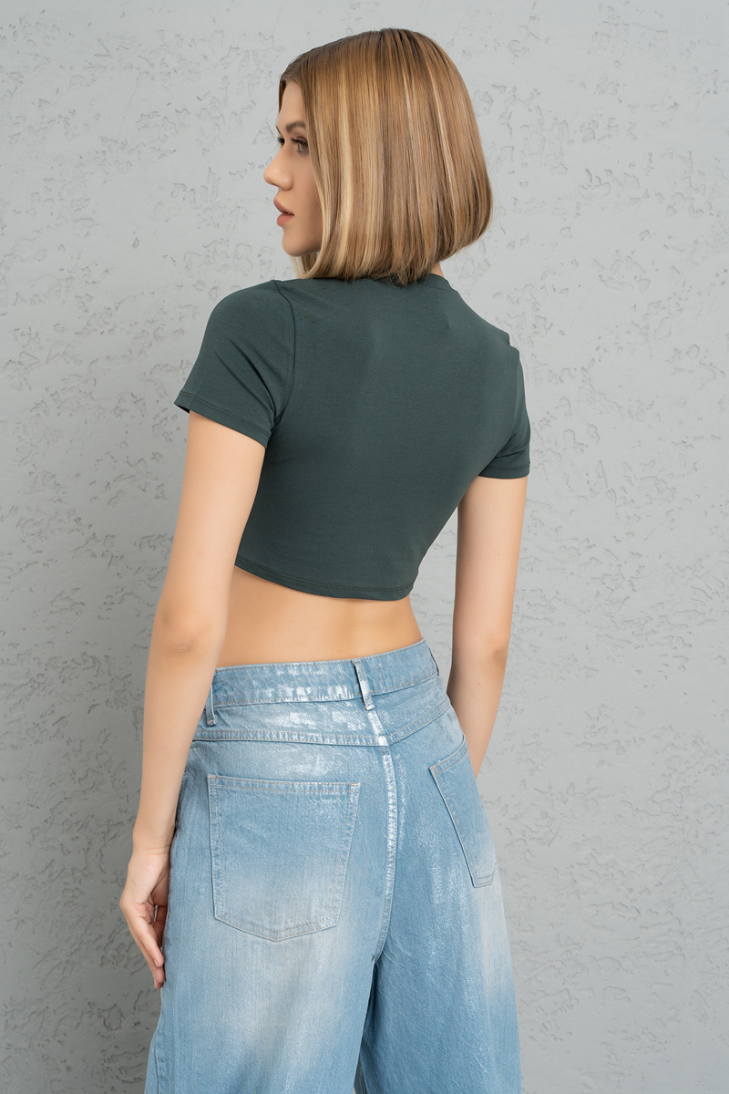 Short Sleeve Dark Green Crop Top