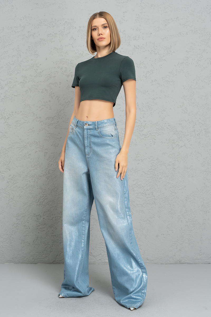 Short Sleeve Dark Green Crop Top