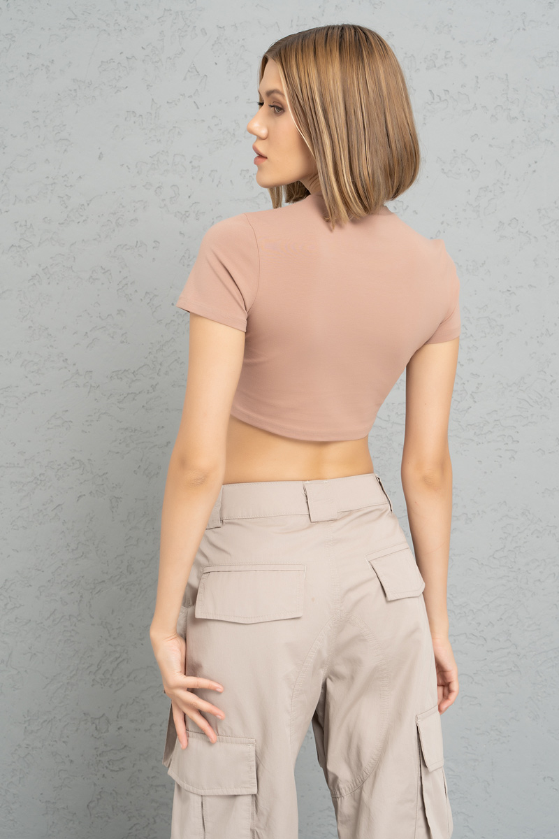 Short Sleeve Caramel Crop Top