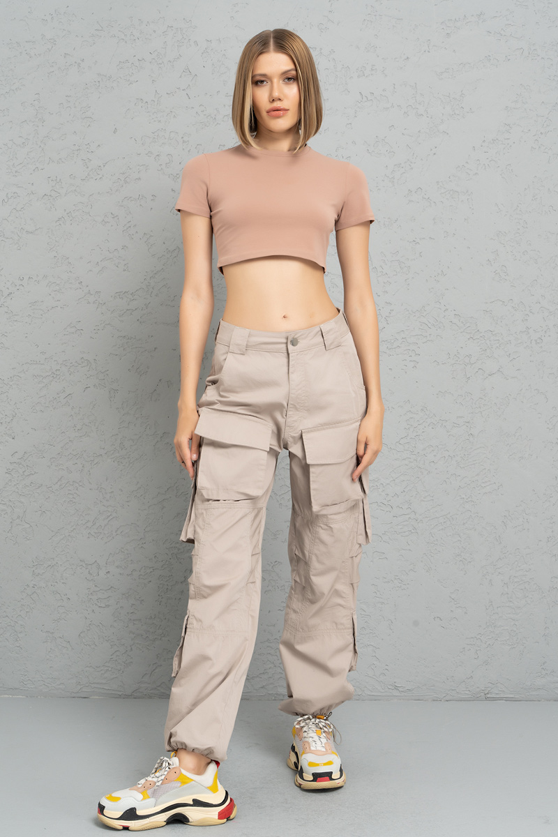 Short Sleeve Caramel Crop Top