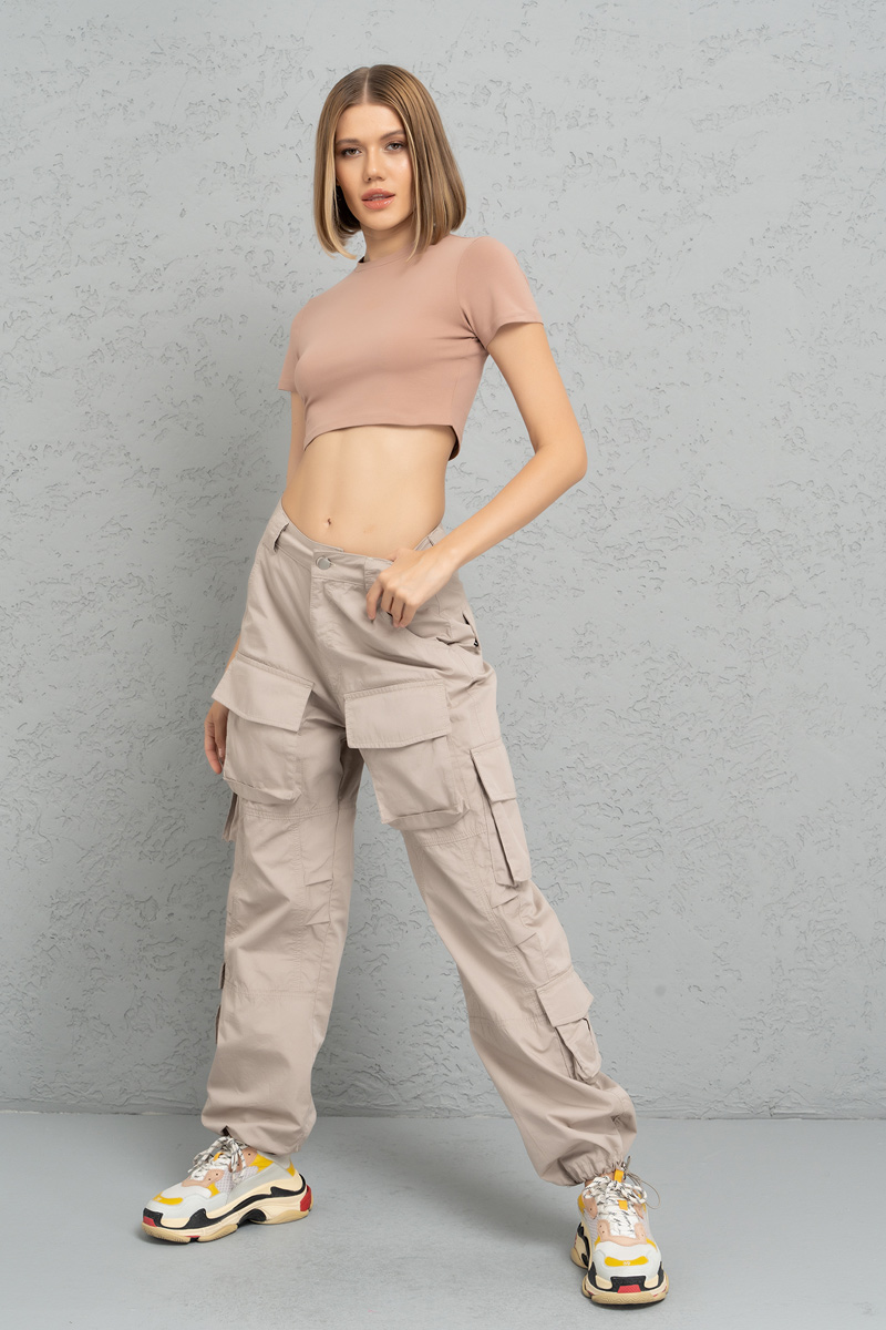 Short Sleeve Caramel Crop Top